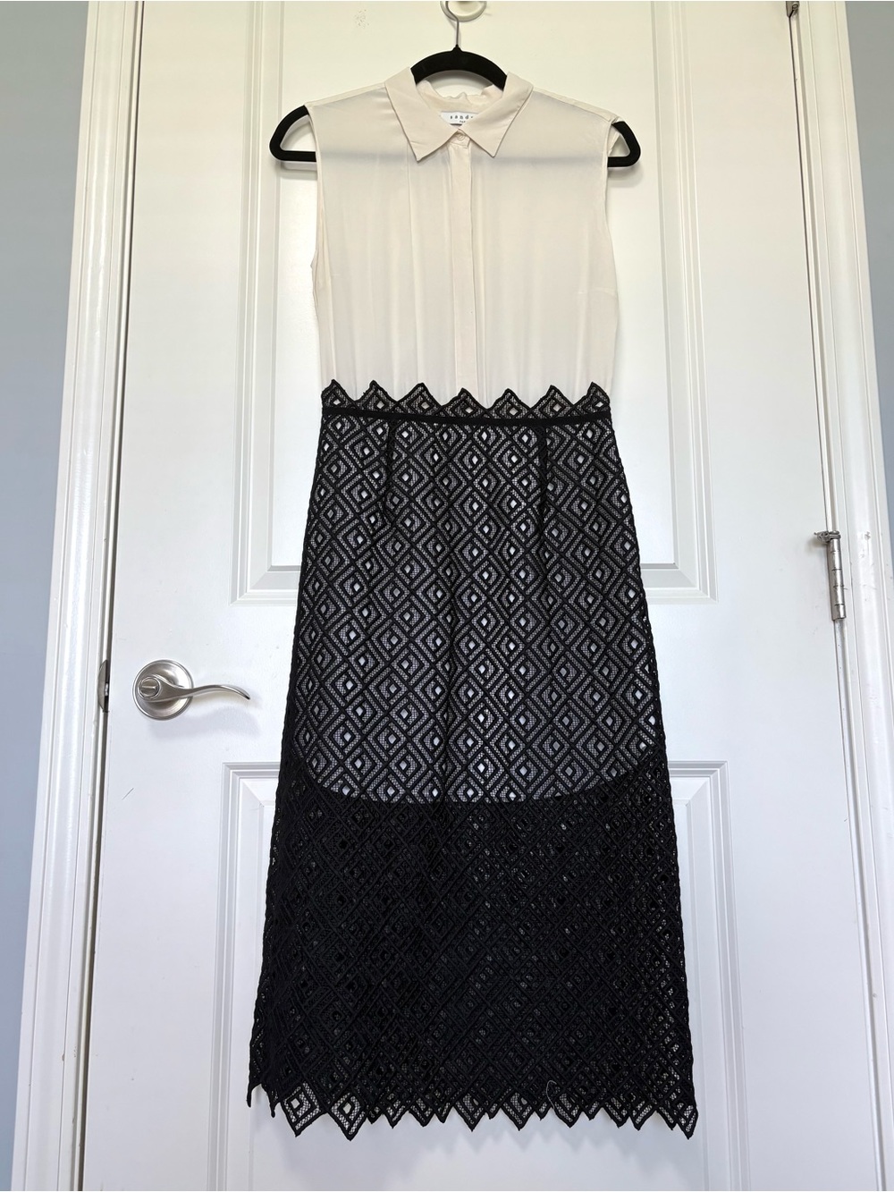 Sandro Paris 100%silk& geometric Lace Sleeveless dres